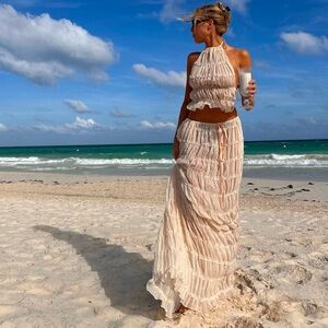 Elegant Cream Halter Maxi Dress